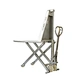 304 stainless steel high lift pallet truck in a warehouse environment, lifting heavy loads with ergonomic handle.